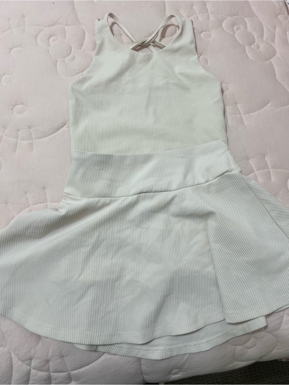 The Children's Place Cream Ribbed Crossback Skater Dress